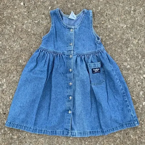 Vintage OshKosh B’Gosh blue jean dress overalls Size 6