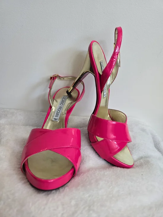 Hot Pink Patent Leather Slingback Heels