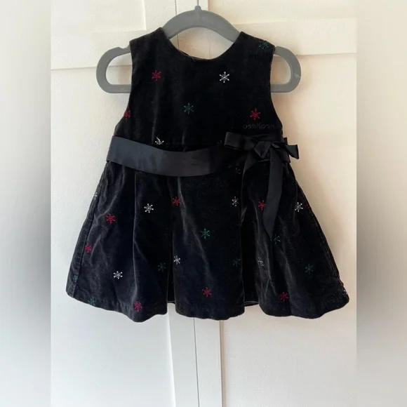 Oshkosh B’Gosh‎ Infant Vintage Black Velvet Snowflakes Dress Size 18 Months
