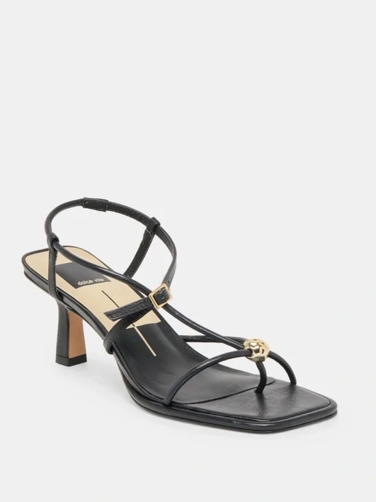 Dolce Vita Black Strappy Mid-Heel Sandal with Gold Accent