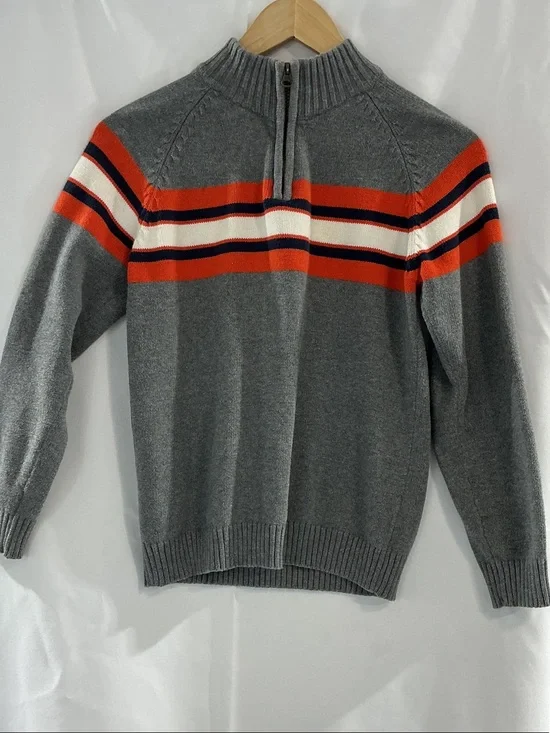 OshKosh B'gosh Gray Half-Zip Sweater with Orange, White & Navy Stripes