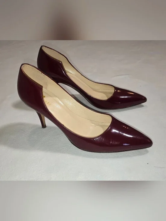 Kate Spade New York Burgundy Patent Leather Pointed Toe Pumps Made in Italy 8B
