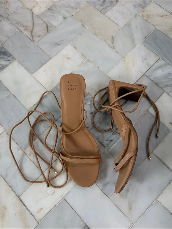 a new day Tan Lace-Up Block Heel Sandals
