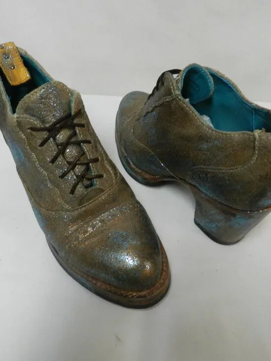 PS Kaufman Crosswalk Leather brown turquoise oxford pumps lace up Size Sz 7.5
