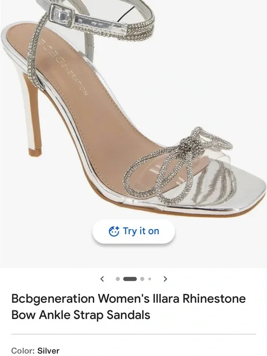 BCBGeneration Illara Rhinestone Bow Ankle-Strap Heels - Silver