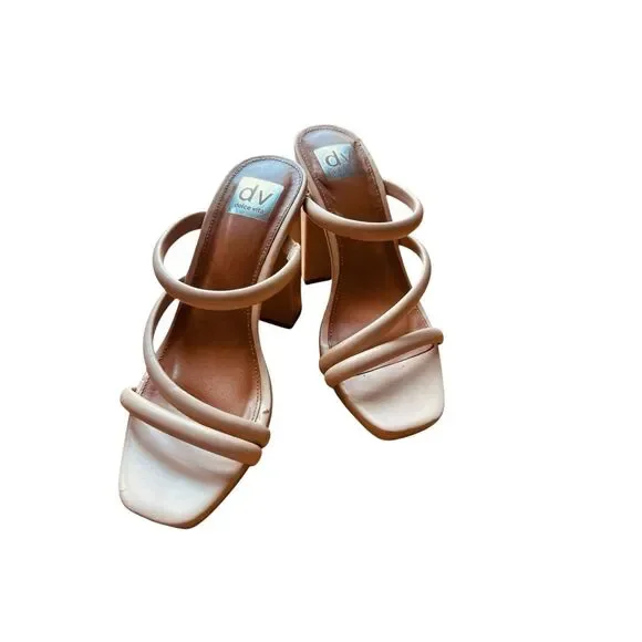 DV by Dolce Vita Pyro Beige Triple-Strap Platform Block Heel Sandals 9