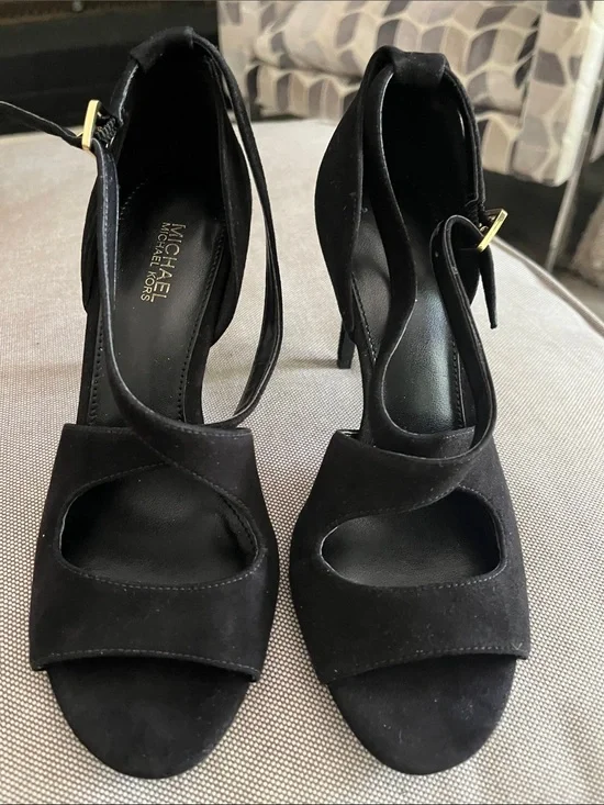 Michael Kors Black Suede Open Toe Ankle Strap Stiletto Heels