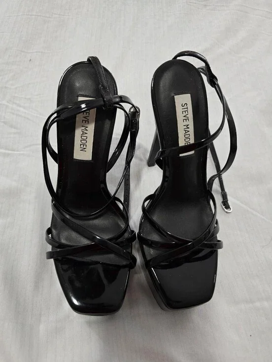 Steve Madden Black Patent Strappy Heeled Sandals