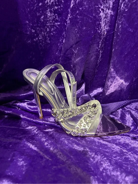 AKIRA Silver Crystal Strap Stiletto Heels