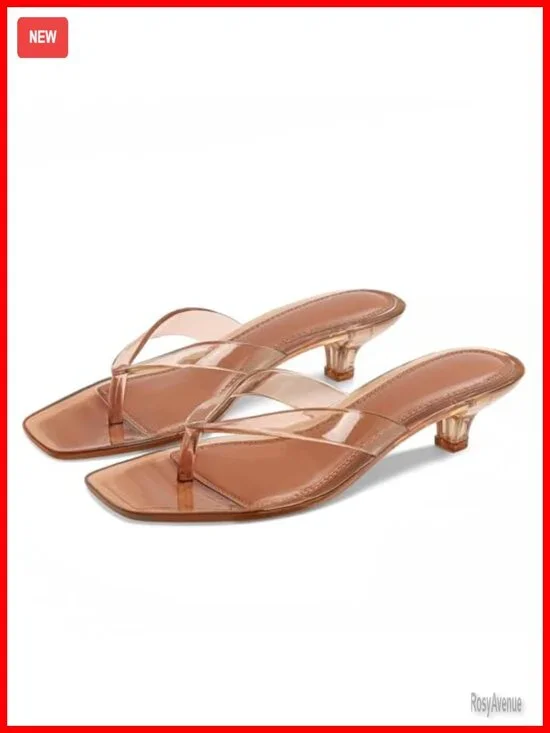 Clear Jelly Square Toe Kitten Heel Sandals Thong Summer Heels Waterproof