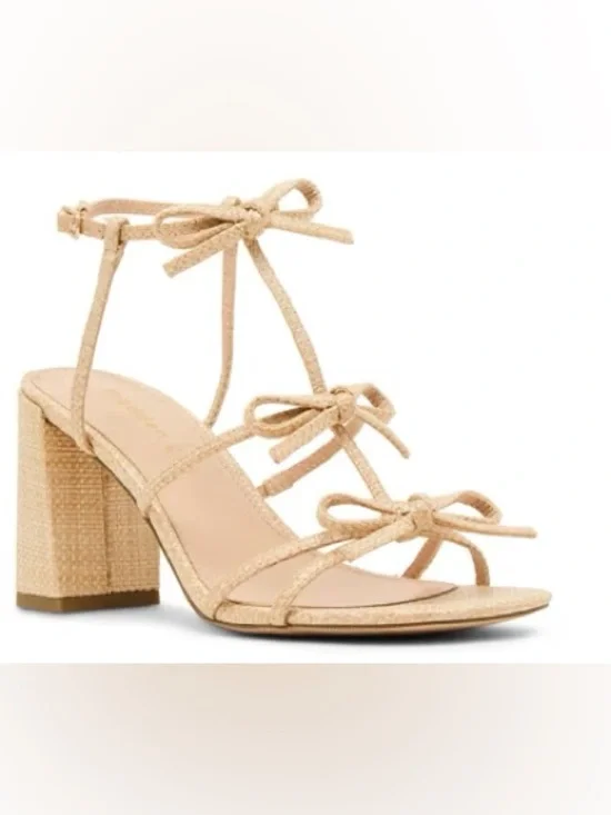 Madden Girl Beige Strappy Block Heel Sandal with Ankle Ties