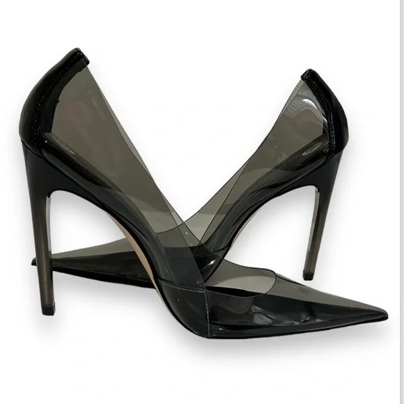 Good American Black Clear Pointed Toe Stiletto Heels