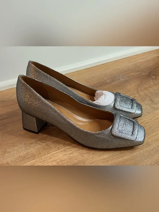 NEW TALBOTS CARLYE BUCKLE PUMPS - TEXTURED LAMÉ SIZE 8