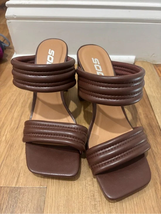 Soda Brown Padded Double-Strap Heeled Sandals