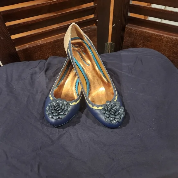 Poetic License Navy Blue Heels with Floral Detail