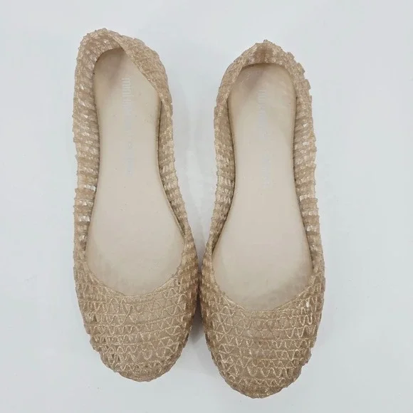 Mini Melissa Campana Papel Gold Glitter Ballet Flat Kids‎ Size 3 EUC