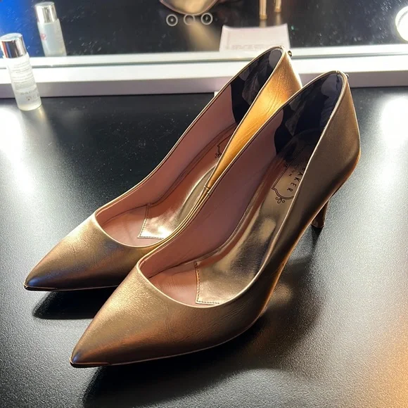 Ted Baker Metallic Gold Pointed-Toe Kitten Heel Pumps