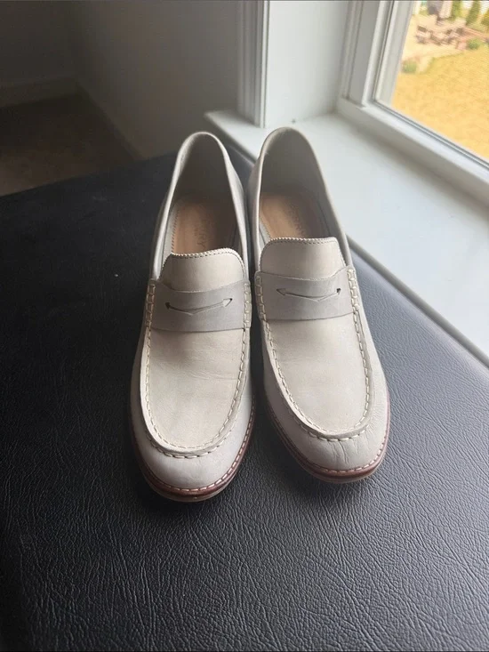 Sperry Cream Leather Penny Heel Loafers