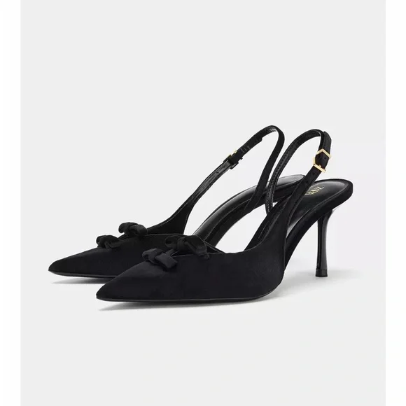 NWT Zara Velvet Women's Black Slingback Heels 6.5