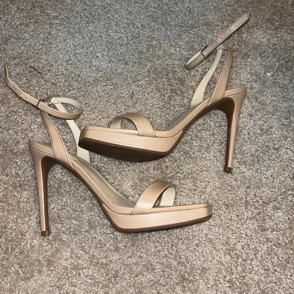 Nine West Nude/Tan Platform Ankle-Strap Stiletto Heels