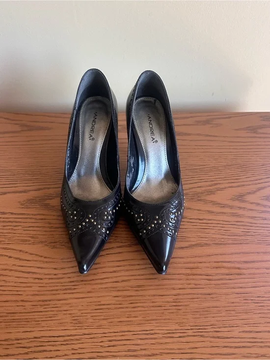 Andrea Pointed-Toe Black Studded Women's Heels