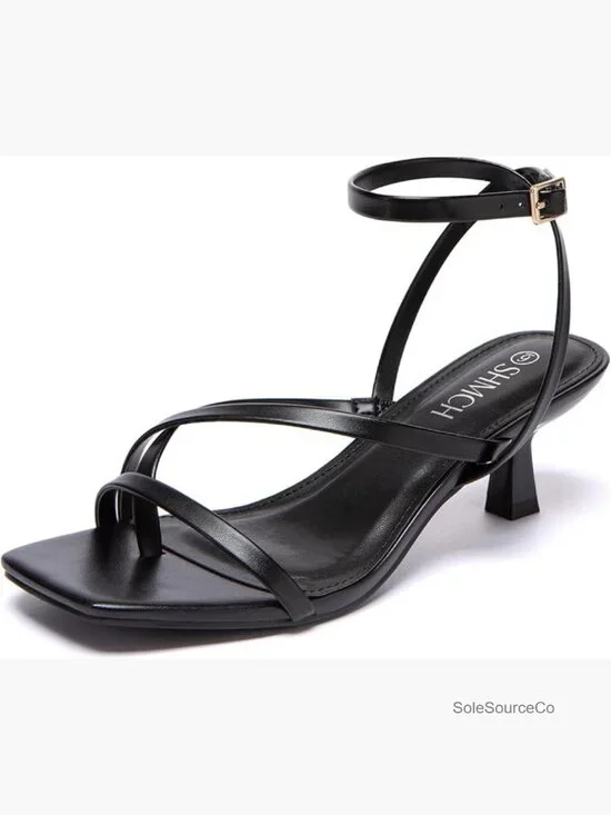 Kitten Heels Low Strappy Lace Up Square Toe Ankle Strap Fashion Comfort Dress