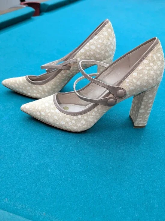 Boden Real Leather Pony Hair Animal Print Strappy Block Heels 39 US 8.5