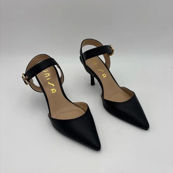 Unisa Black Pointed Heels with‎ Ankle Strap