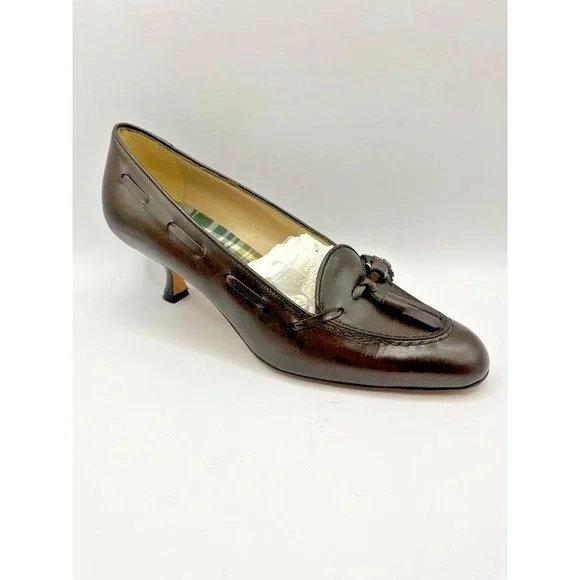 Vintage Manolo Blahnik Leather Pump EU 36.5 Brown Tassel Kitten Heels NIB $795