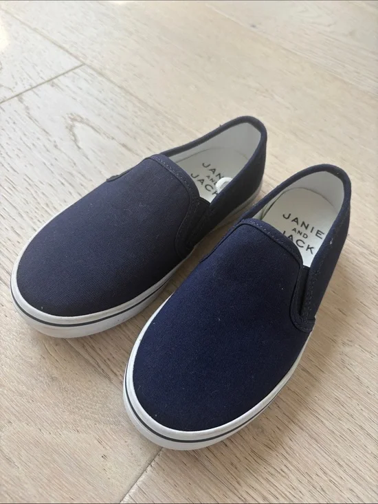 Janie and Jack Navy Canvas Slip-On Sneakers 11T