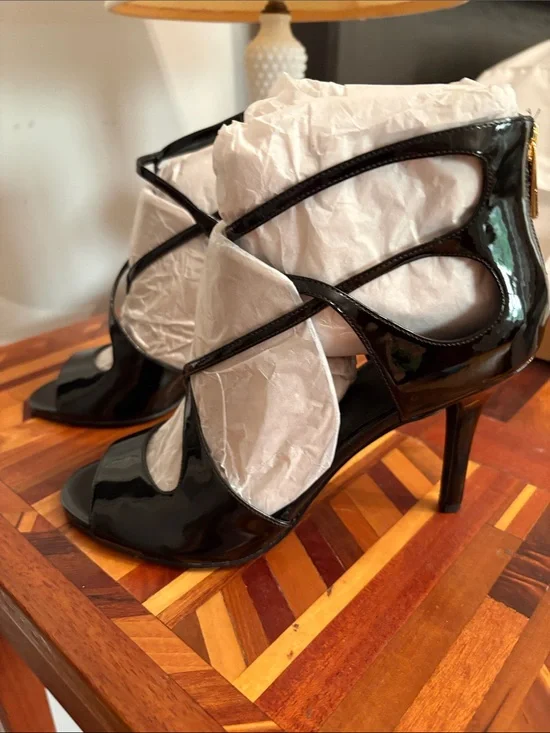 Michael Kors Black Patent Leather Strappy High Heel Sandals