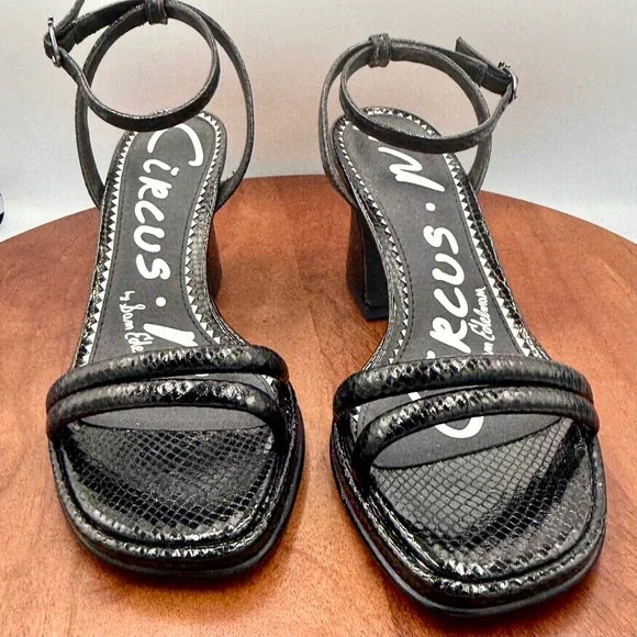 Circus NY Sam Edelman Holly Black Snake Print Block‎ Heel Sandals Womens 8.5 M