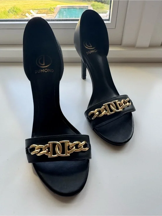 Brand New Black Brazilian Brand Leather High Heel Sandals Sz US 5.5 see details.