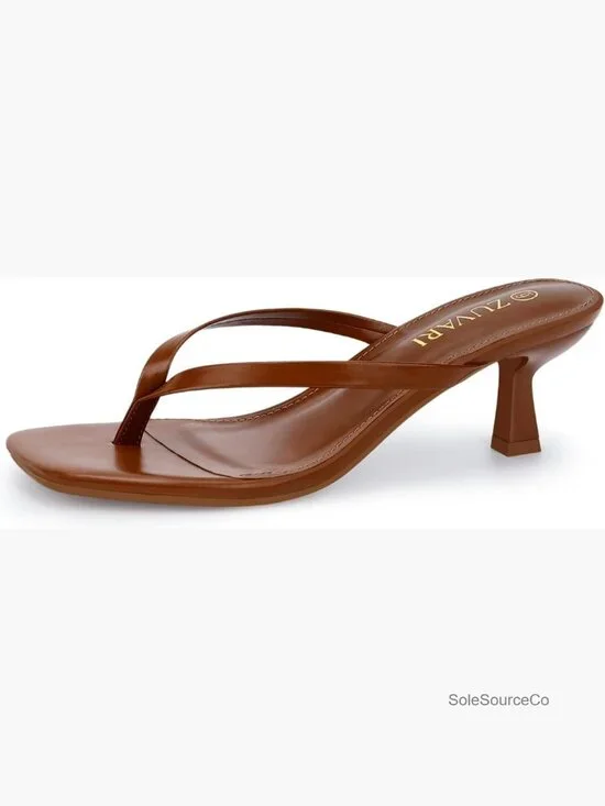Square Toe Kitten Heel Sandals Flip Flop Thong Slip On Dressy Summer