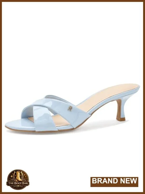 Women's Kitten Heel Slide Sandals Faux Leather Open Toe