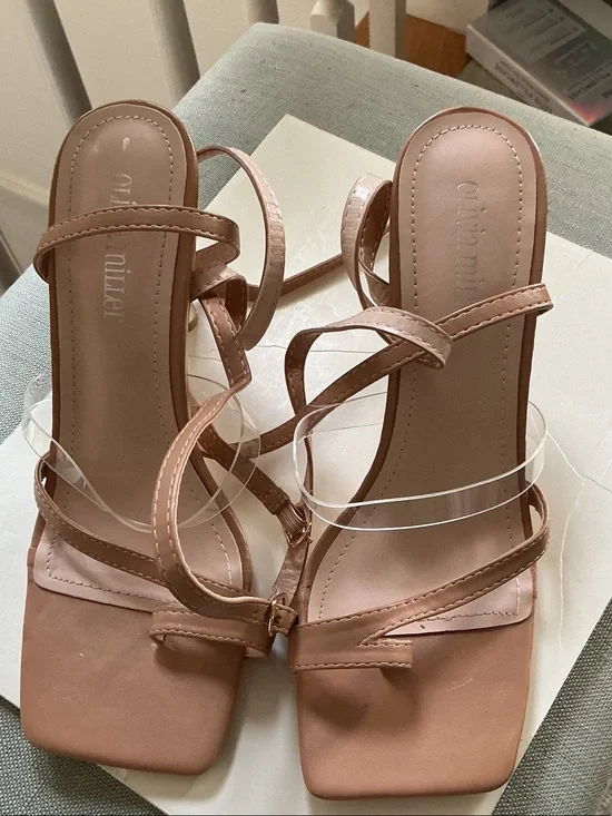 OLIVIA MILLER Strappy Nude Pink Square-Toe Women's Sandals