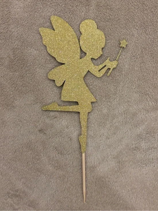 12 Gold Fairy Cake Toppers - Party Decoration