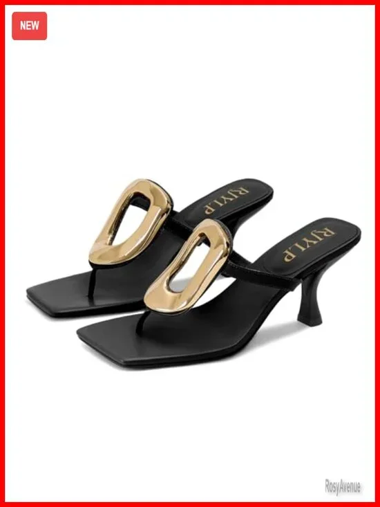 Women's Metal Flip Flop Heeled Sandals Kitten Heels Dressy Casual Summer Shoes