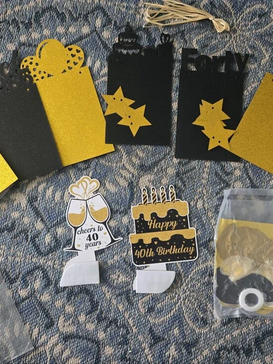 40th Birthday Gold and Black Party Cupcake Toppers and Decorations