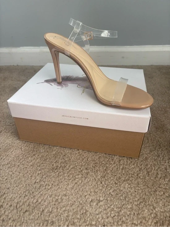 Jessica Simpson Nude Clear-Strap Stiletto Mule