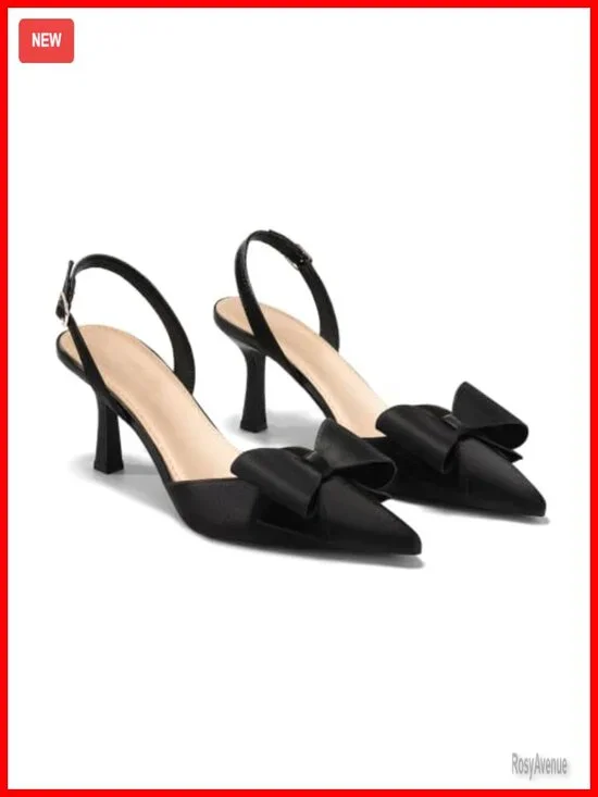 Womens Slingback Kitten Heels Bow Satin Closed Pointed Toe Pumps D'Orsay Slip