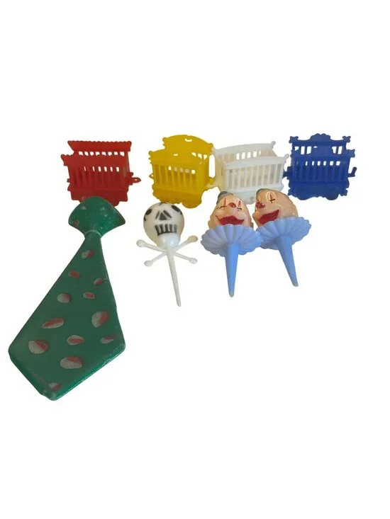 Vintage Cake Toppers Wilton Clown Heads Train Cars Skull  Green Tie Carnival