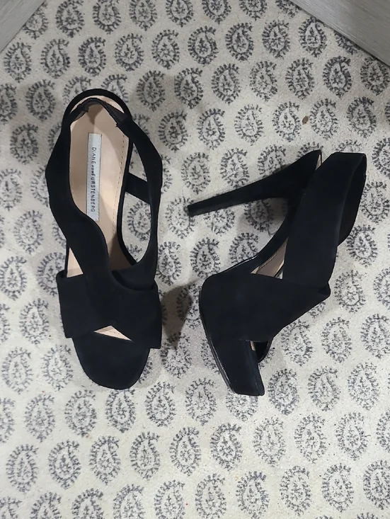 Diane Von Furstenberg Black Suede Crisscross Platform Heels 5
