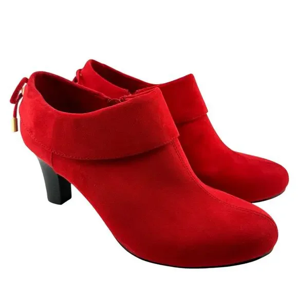 Coach and Four Modern Red Faux Suede Bow Detail Size 8 Ladies Ankle Boot Shoes