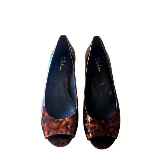 Cole Haan Nike Air Women's Size 6.5 B Peep Toe Wedge Pumps Tortiseshell Leather
