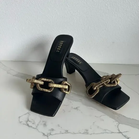 Serena Uziyel Catena Black & Gold Mid-Heel Sandal Size 38