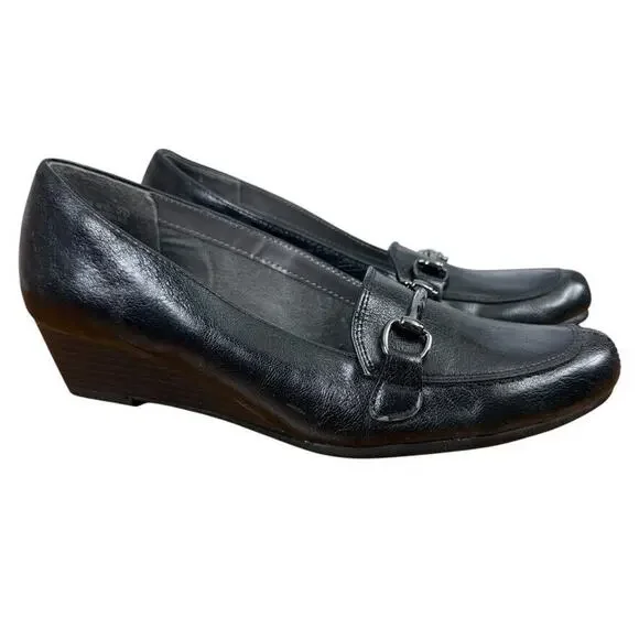 A2 Aerosoles Heelrest Love Spell Black Horse Bit Wedge Loafers Slip On Shoes 8.5