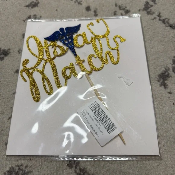 NEW Gold Glitter “It’s A Match” Medical School Residency Decoration Cake Topper