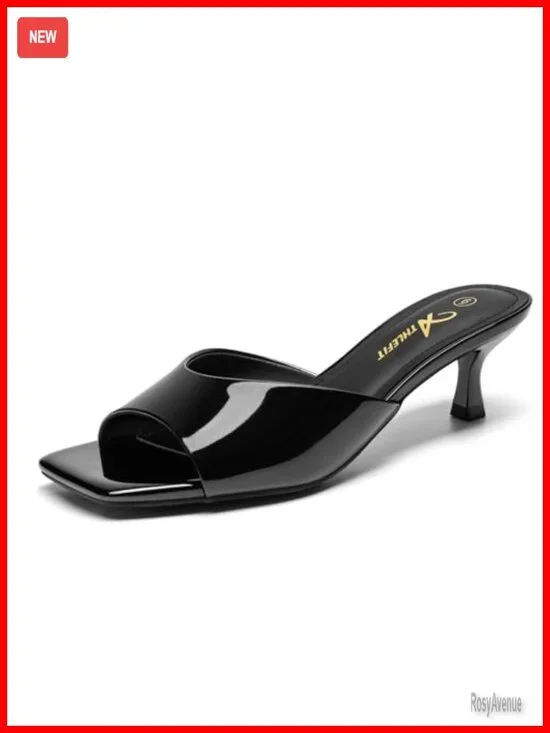 Kitten Heels Square Open Toe Low Heels Comfortable Slip On Slides