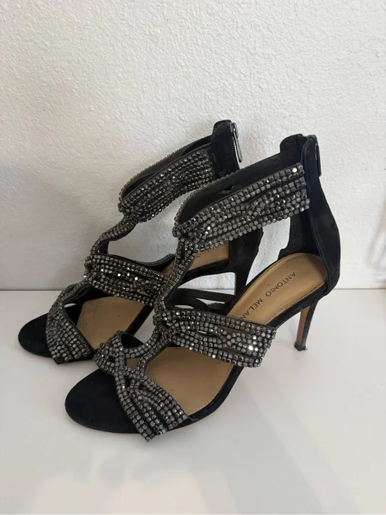 Antonio Melani Black Jeweled Strappy High Heel Sandals